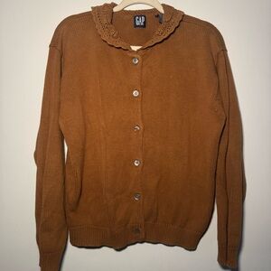 Vintage Gap Cardigan Sweater Women Lg Brown‎ Grandma Chunky Knit Collar